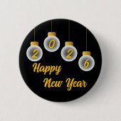 Golden and Black 2026 New Year Pin Button 缶バッジ (正面)
