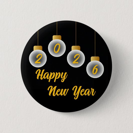 Golden and Black 2026 New Year Pin Button 缶バッジ (正面)