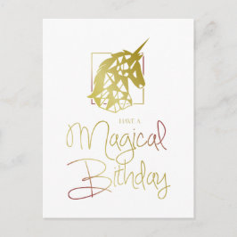 Golden and Red Unicorn for Magical Birthday インビテーションポストカード