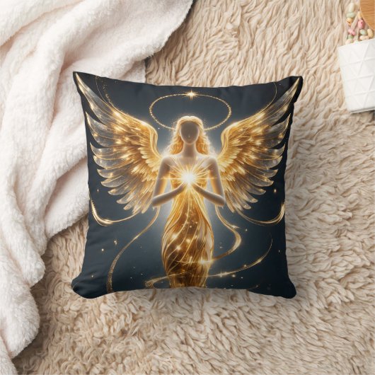 Golden Angel Glamour Throw Pillow クッション (ブランケット)