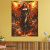 Golden Angel of Fire | Epic Fantasy Wall Art キャンバスプリント (インサイチュ (リビング))