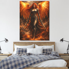 Golden Angel of Fire | Epic Fantasy Wall Art キャンバスプリント