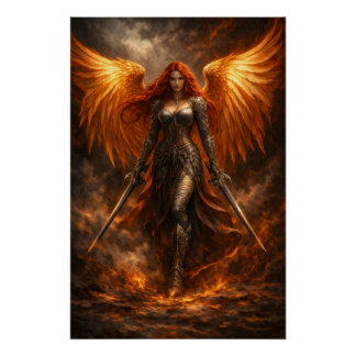 Golden Angel of Fire | Epic Fantasy Wall Art ポスター