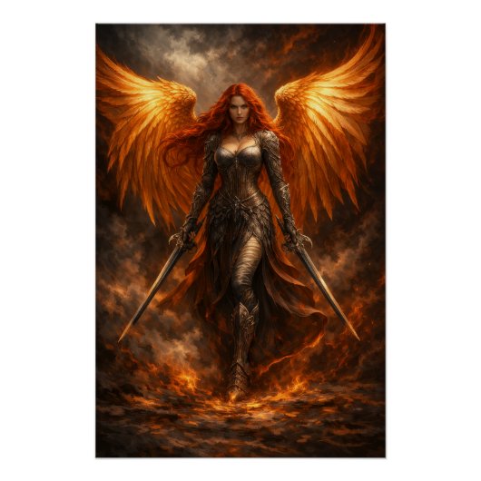 Golden Angel of Fire | Epic Fantasy Wall Art ポスター (正面)