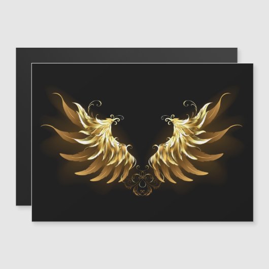 Golden Angel Wings on Black background マグネット招待状 (正面/裏面)