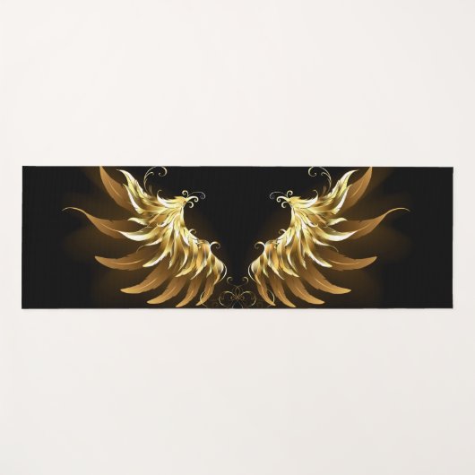 Golden Angel Wings on Black background ヨガマット (正面(横))