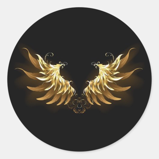Golden Angel Wings on Black background ラウンドシール (正面)