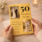 Golden Anniversary Photo Timeline Elegant Gold 招待状