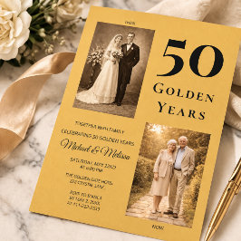 Golden Anniversary Photo Timeline Elegant Gold 招待状