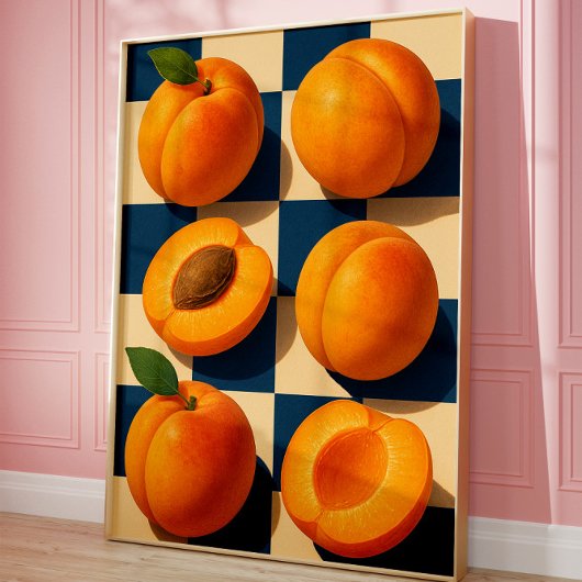 Golden Apricot Checkerboard Art Print, Kitchen  ポスター