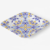 Golden Arabesque Elegant Blue Floral Mosaic  ペーパープレート (傾斜あり)