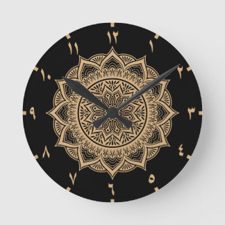 Golden Arabic Numbers Mandala ラウンド壁時計