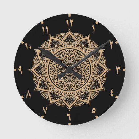 Golden Arabic Numbers Mandala ラウンド壁時計 (正面)