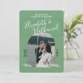 Golden Arch Boho Script Green Photos Custom 招待状 (スタンド正面)