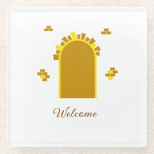  Golden Archway Portal – Minimalist Abstract ガラスコースター (正面)