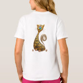 Golden Art Deco Cat Geometric Kitten Art Tシャツ (裏面)