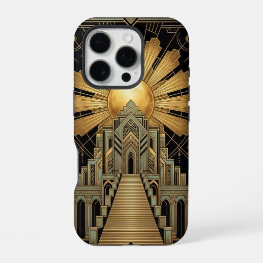 Golden Art Deco iPhone 16 Pro Case iPhoneケース (裏面)