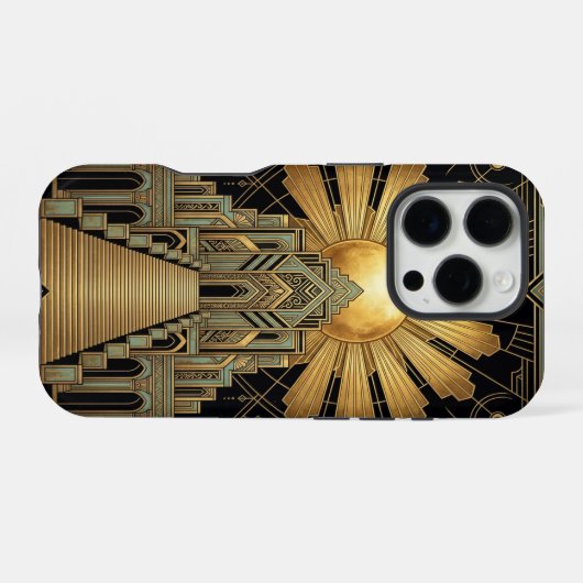 Golden Art Deco iPhone 16 Pro Case iPhoneケース (裏面横)