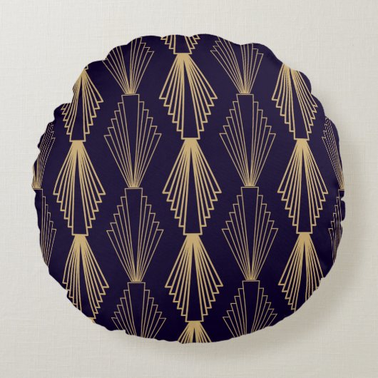Golden art Deco Pattern. Seamless dark blue backgr ラウンドクッション (正面)