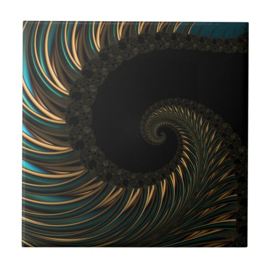 golden artistic Spiral Spin, modern fractal art タイル (正面)