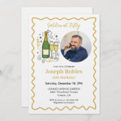 Golden at Fifty Party Photo 50th Birthday  招待状 (正面/裏面)