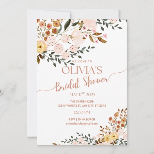 Golden Autumn Botanicals Bridal Shower Invitation 招待状 (正面)