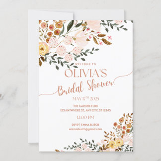 Golden Autumn Botanicals Bridal Shower Invitation 招待状