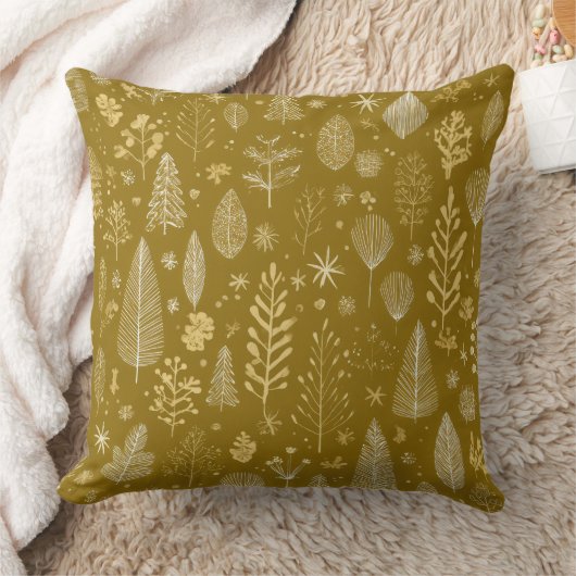 Golden Autumn Christmas Botanical Pattern クッション (ブランケット)