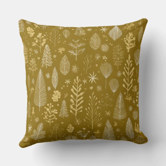 Golden Autumn Christmas Botanical Pattern クッション (裏面)