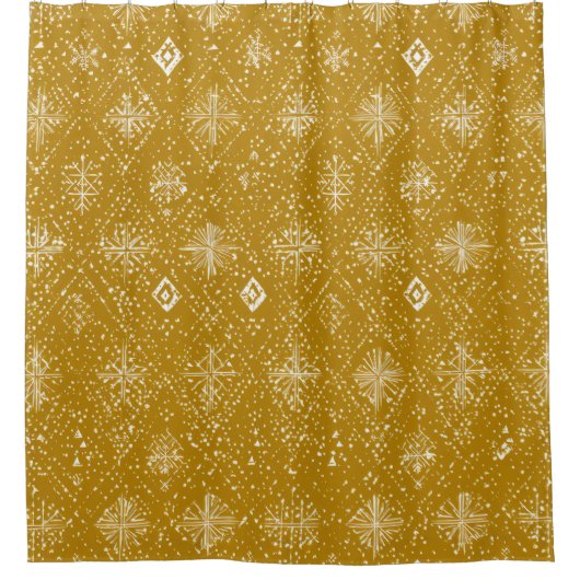 Golden Autumn Christmas Snowflake Pattern シャワーカーテン (正面)