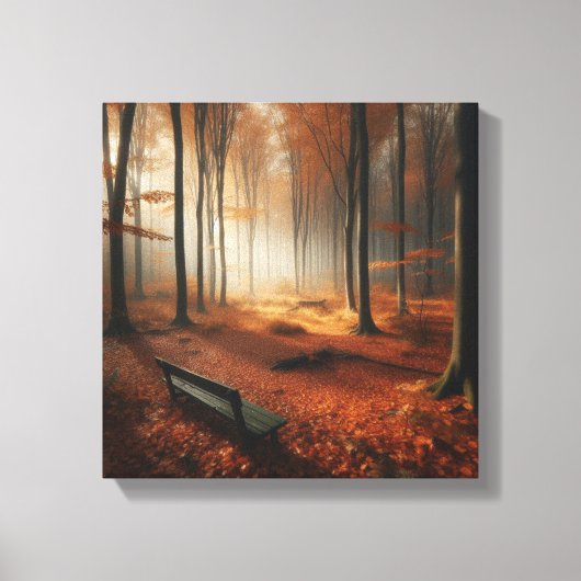 Golden Autumn Clearing with Bench with Forest キャンバスプリント (正面)