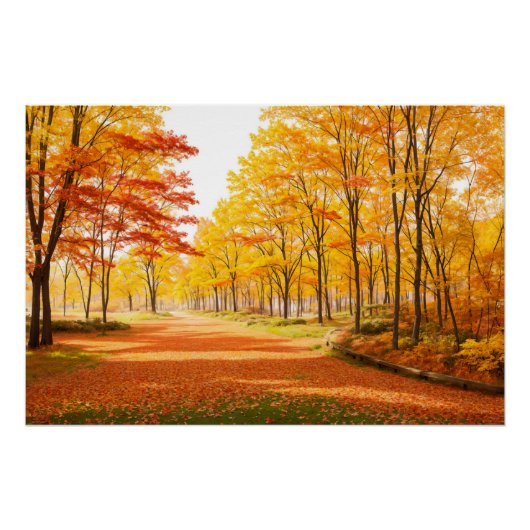 Golden Autumn Tree-lined Path Poster ポスター (正面)