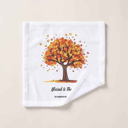 Golden Autumn Trees Happy Thanksgiving Greeting ウォッシュタオル (ウォッシュタオル)