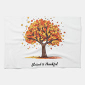 Golden Autumn Trees Happy Thanksgiving Greeting キッチンタオル (横)