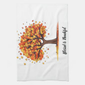Golden Autumn Trees Happy Thanksgiving Greeting キッチンタオル (縦)