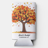 Golden Autumn Trees Happy Thanksgiving Greeting スリム缶クーラー (裏面)