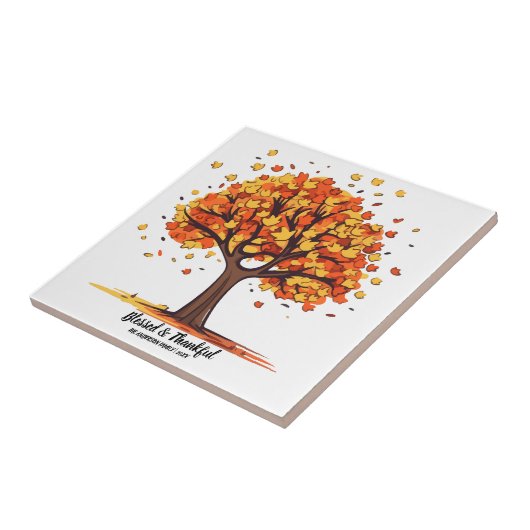 Golden Autumn Trees Happy Thanksgiving Greeting タイル (側面)