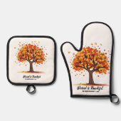 Golden Autumn Trees Happy Thanksgiving Greeting 鍋つかみ&鍋敷きセット (正面)