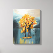 Golden Autumn Trees on Blue Lake Canvas キャンバスプリント (正面)