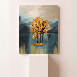Golden Autumn Trees on Blue Lake Canvas キャンバスプリント