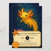 Golden Axolotl Over Lotus Pond Birthday  招待状 (正面/裏面)