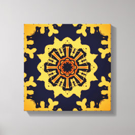 Golden Aztec Sun Abstract Navy Blue Home Wall Art キャンバスプリント