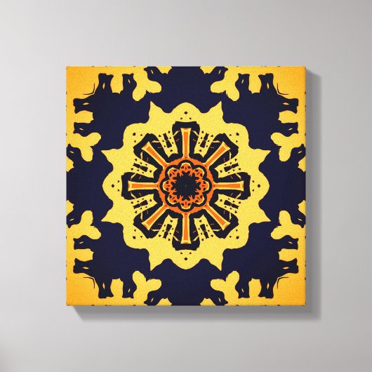 Golden Aztec Sun Abstract Navy Blue Home Wall Art キャンバスプリント (正面)