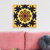 Golden Aztec Sun Abstract Navy Blue Home Wall Art キャンバスプリント (インサイチュ (リビング))