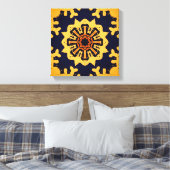 Golden Aztec Sun Abstract Navy Blue Home Wall Art キャンバスプリント (インサイチュ (寝室))