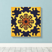 Golden Aztec Sun Abstract Navy Blue Home Wall Art キャンバスプリント (インサイチュ (ウッドフロア))