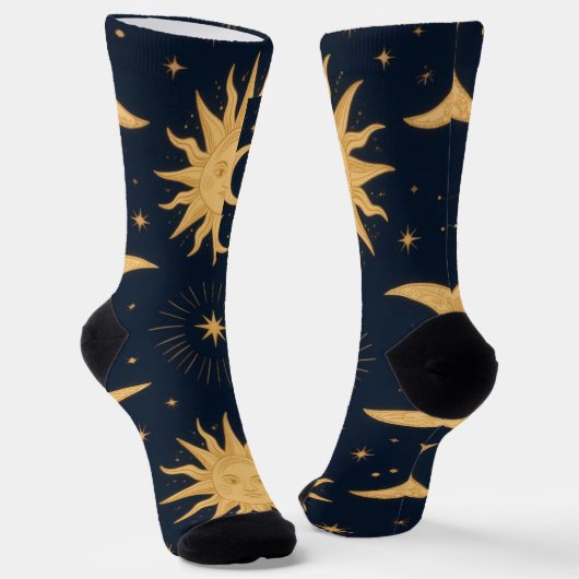 Golden Balance, Sun & Moon Celestial Pattern ソックス (傾斜あり)