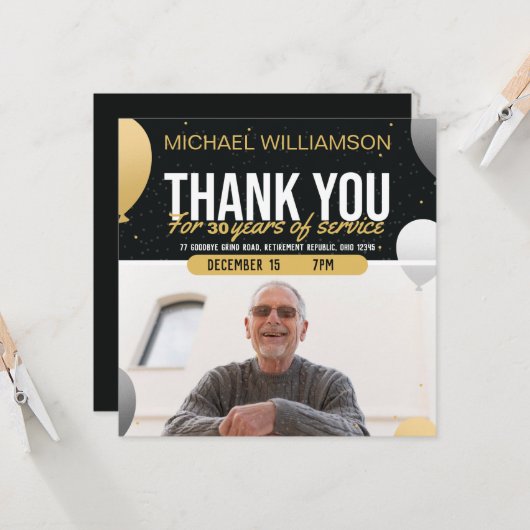 Golden Balloon Retirement Party Photo Invitation (正面/裏面インサイチュ)