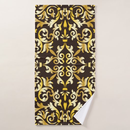 Golden baroque seamless pattern on black backgroun バスタオル (バスタオル)