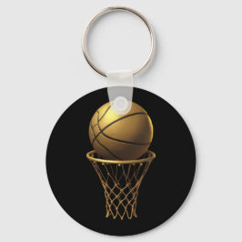 Golden Basketball & Hoop Design キーホルダー